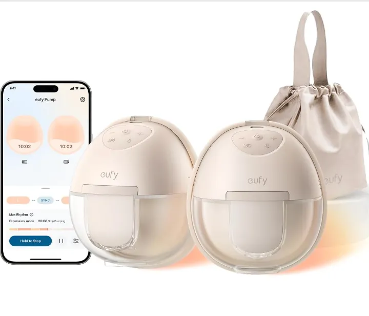 Eufy wearable breast pump set with phone app and carrying bag