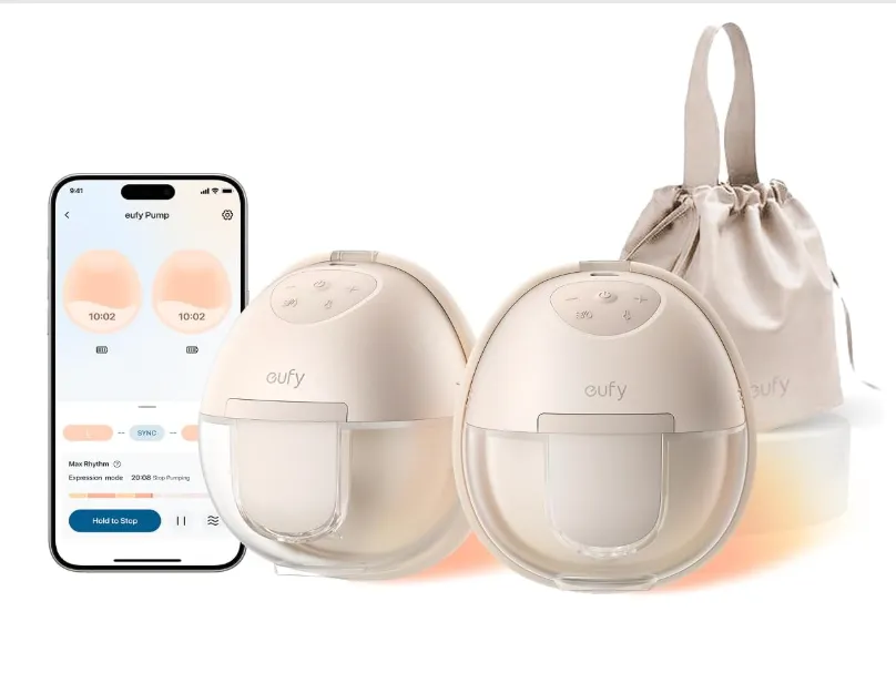Eufy wearable breast pump set with phone app and carrying bag