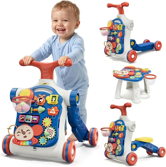 Blue HYES 5-in-1 baby push walker and activity center