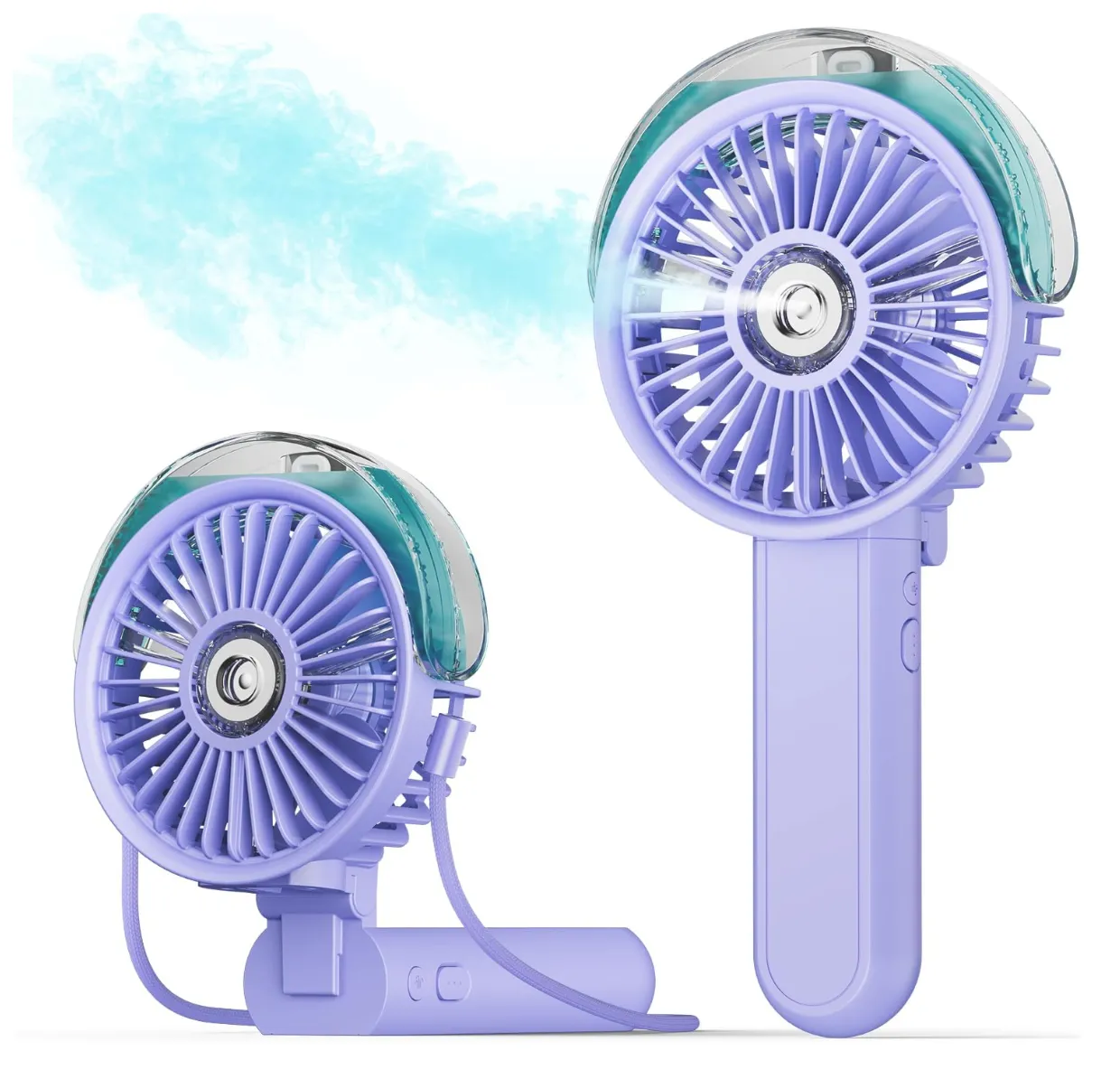 Purple portable misting fan
