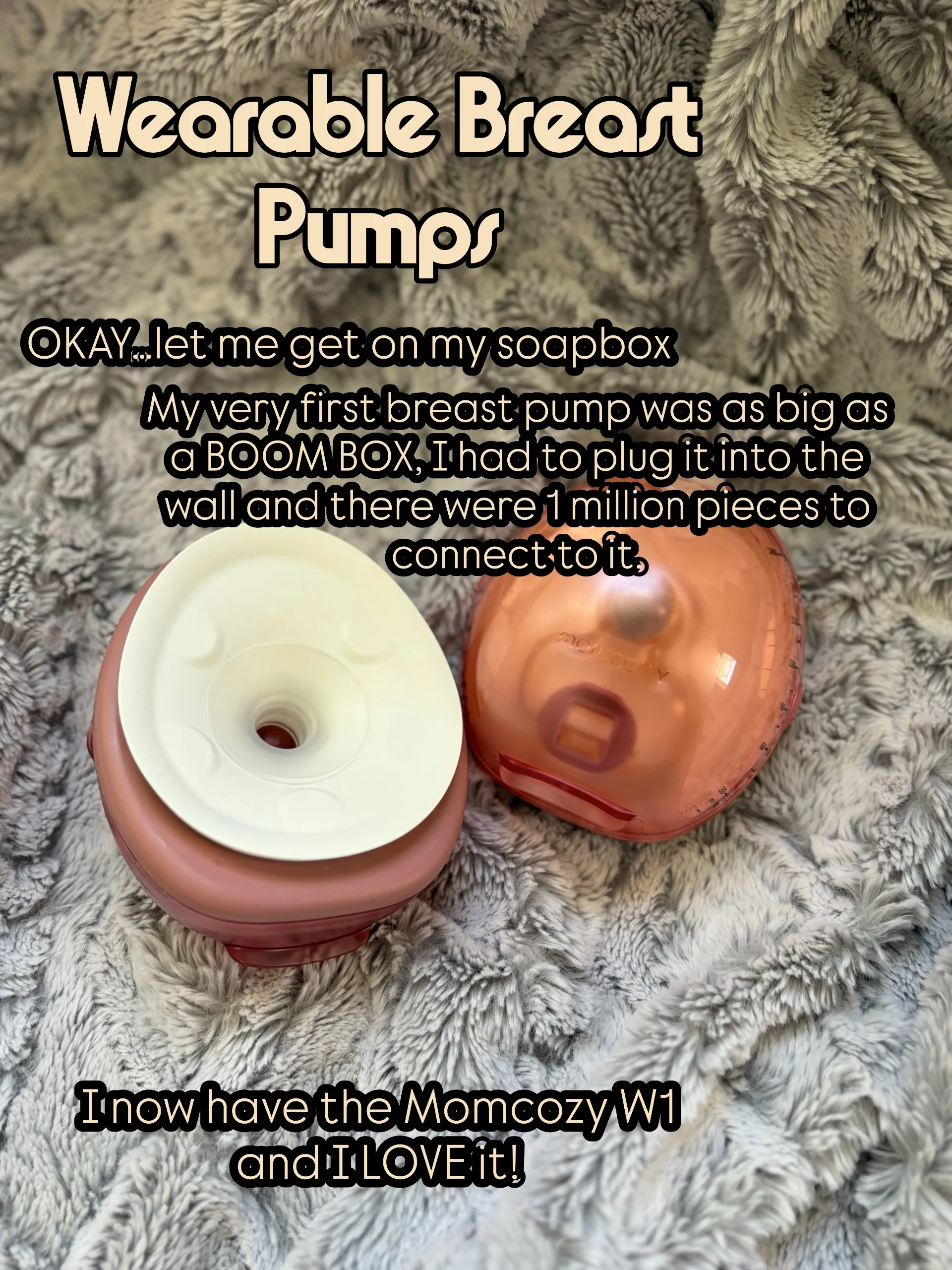 Momcozy wearable pump shown on a textured blanket