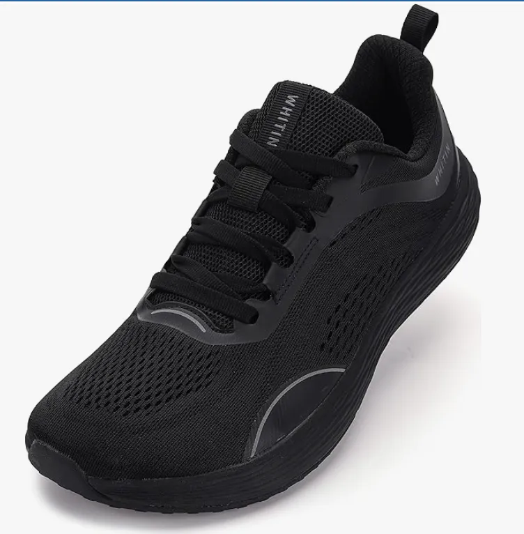 Black zero-drop running shoe with wide toe box