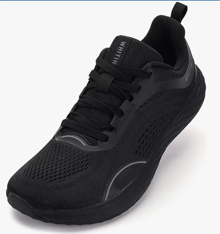 Black zero-drop running shoe with wide toe box